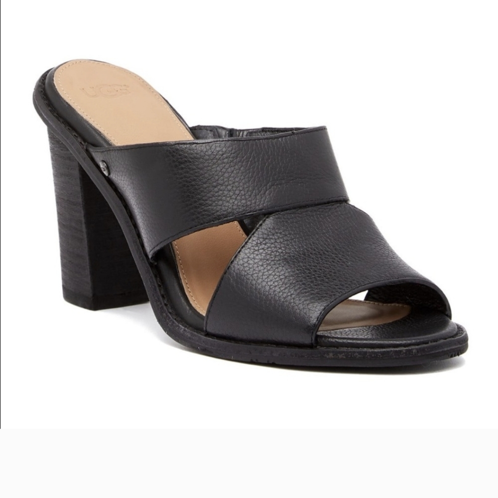NWOT UGG | Celia Black Leather Block Heel Sandals